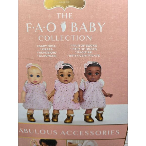 FAO Schwarz 14" Cuddle Baby Doll With Pink Heart Dress & Accessories For Ages 18 - Picture 8 of 9